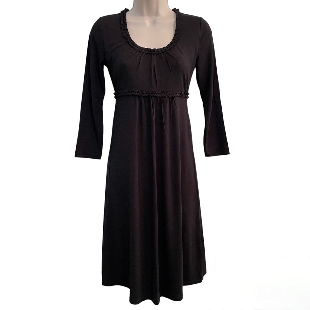 Boden Ruffle Scoop Neck Dress 2P Black Jersey WH319